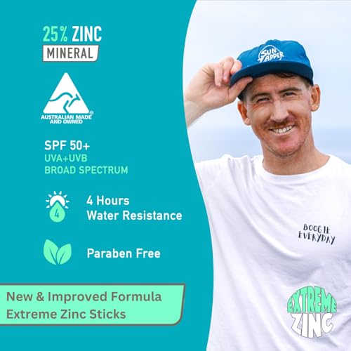Sun Zapper Extreme Zinc Sunscreen Stick SPF 50+ Tan – Water Resistant Mineral Sunscreen for Face, Zinc Oxide Surf Sunscreen Stick for Surfing and Water Sports, 15g (0.53 oz), Australian Made