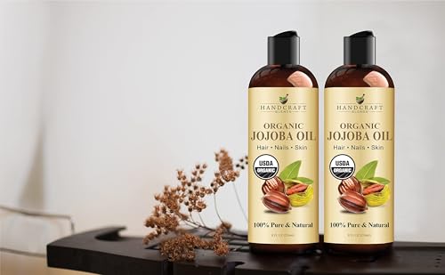 Handcraft Blends USDA Organic Jojoba Oil | Cold-Pressed | 8 Fl Oz | 100% Pure & Natural | for Hair, Skin & Face | Premium Grade Carrier Oil | for Massage & Aromatherapy | Hexane-Free