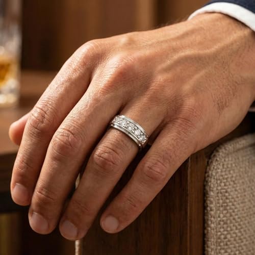 Pompeii 1 ct Mens Diamond Five Stone Wedding Ring 10k White Gold - Size 9