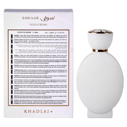 Khadlaj Sawaar Vanille Blanc – Vanilla, Sweet, Woody – Extrait de Parfum Long-Lasting Fragrance for Everyone, 3.4 Ounce / 100 ml