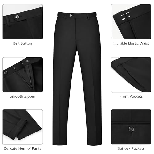 LORENZO BRUNO 3 Piece Black Suits for Men Slim Fit Mens Suit for Business Wedding Party One Button Blazer Tuxedo Jacket Vest & Pants with Tie, Black M