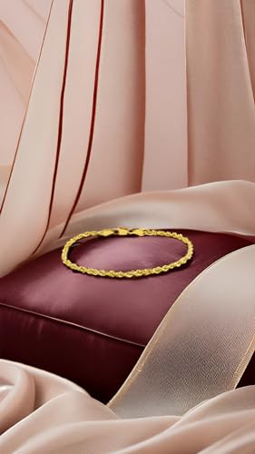 Galaxy Gold GG, 14K Solid Gold Diamond Cut Rope Chain Bracelet, 5mm - 9.5 Inch (7-9.5" Available), Fine Jewelry
