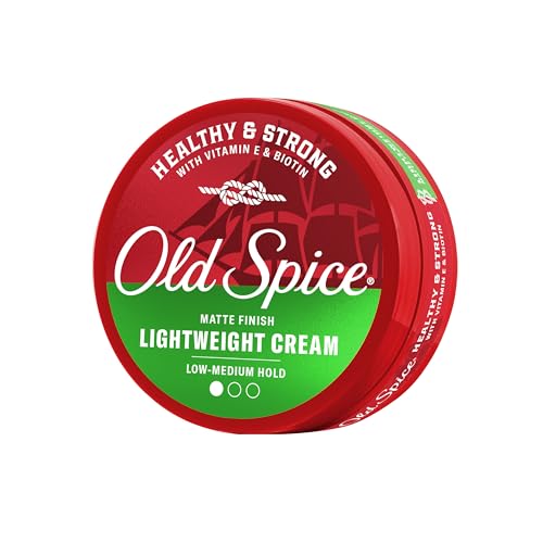 Old Spice Mens Hair Cream, Lightweight Cream, Healthy & Strong with Vitamin E & Biotin, Mens Hair Styling, Low-Medium Hold, Matte Finish, 2.22 oz