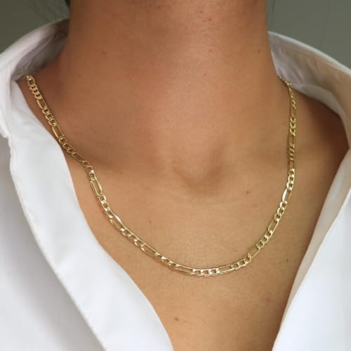 Nuragold 14k Real Yellow Gold Figaro Link 3.5mm Chain Necklace (16"-26") - 20"