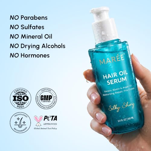 MAREE Hair Oil for Frizzy and Damaged Hair with Vitamins A, E, B5, 2 PACK - Anti Frizz Control Sérum for Curly Women & Men - Aceite de Argán Para el Cabello - Biotin Keratin Antifrizz Products