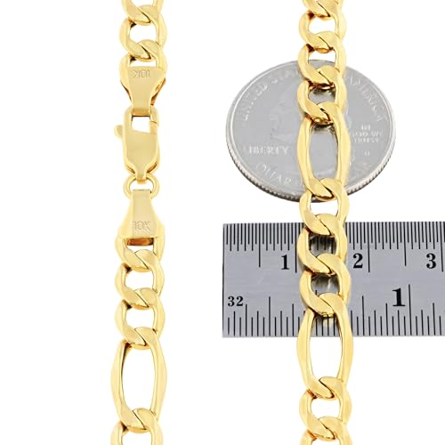 Nuragold 10k Real Yellow Gold Figaro Link 7mm Chain Necklace (16"-30") - 18"