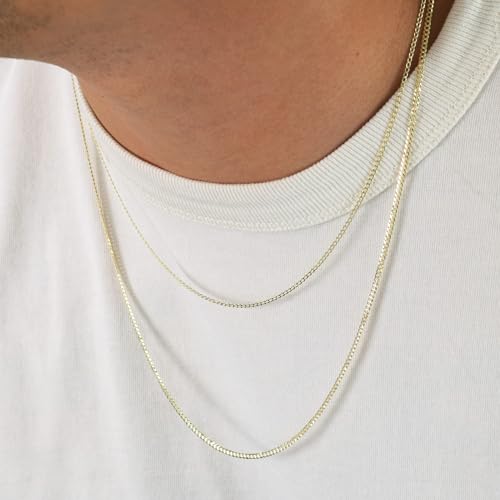 Nuragold 14K Real Yellow Gold Cuban Curb Solid Italian Link Chain Necklace - 16",1.5mm