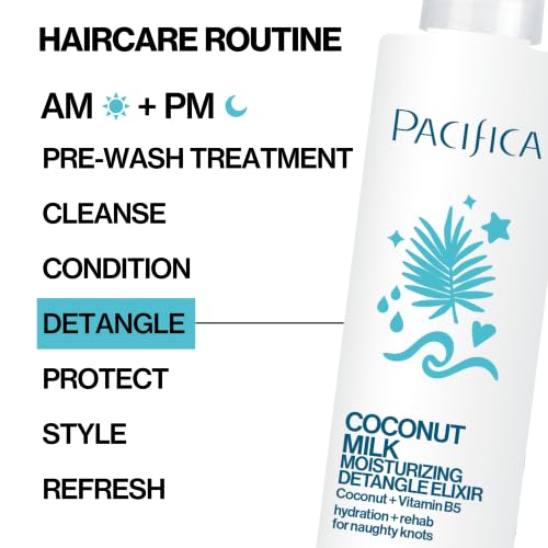 Pacifica Coconut Milk Hair Detangler Spray – Leave-In Conditioning Elixir for Tangle-Free Hair – Instantly Detangles Knots, Adds Shine & Moisture, Prevents Breakage & Frizz – Vegan & Cruelty-Free