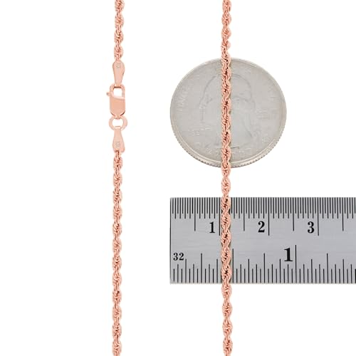 Nuragold 10k Real Rose Gold 2mm Rope Chain Diamond Cut Necklace (16"-30") - 22"