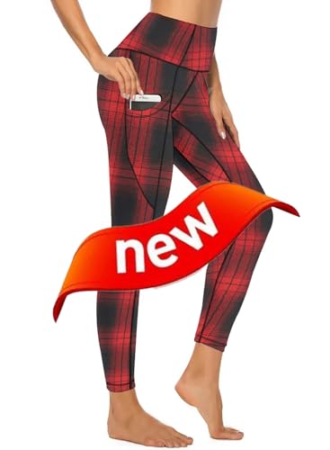 American Flag Pants - QIVICIMA Womens High Waist Workout Leggings Halloween Christmas Gym Plaid Printed Tummy Control Yoga Pants with Pockets