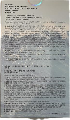 SKIN1004 Hyalu-Cica Water-Fit Sun Serum, Face Sunscreen, 1.69 fl.oz, 2 Pack