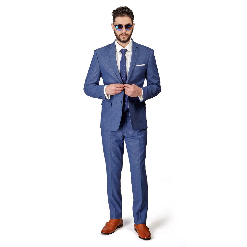 Slim Fit Men Suit Micro Textured Weave 2 Button Notch Collar AZAR 11812 (38 Regular 32 Waist 32 Length, Slate Gray)