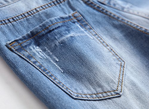 Enrica Men's Ripped Distressed Destroyed Slim Straight Fit Washed Denim Jeans
