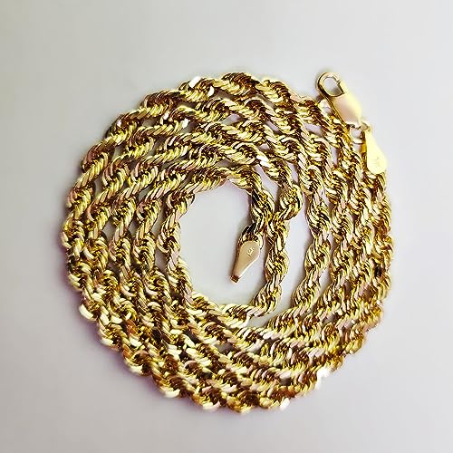Galaxy Gold GG, 14K Solid Gold Diamond Cut Rope Chain Necklace, 4mm - 28 Inch (18-30" Available), Fine Jewelry