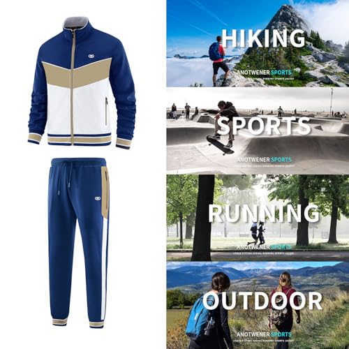 ANOTWENER Men's Tracksuits 2 Piece Outfits Sweatsuits for Men Long Sleeve Jackets Track Suits Athletic Full Zip Active Sports Sets Blue JW-7153-L