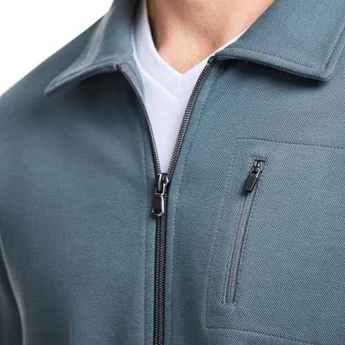 SAKS FIFTH AVENUE Men's Pique Premium Knit Full Zip, Classic-Fit & Richly Detailed, Navy, Large