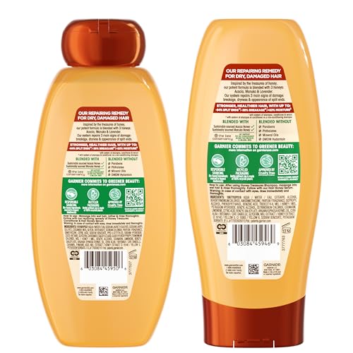 Garnier Whole Blends Honey Treasures Repairing Shampoo and Conditioner Set for Dry, Damaged Hair, 22 Fl Oz (2 Items), 1 Kit (Packaging May Vary)