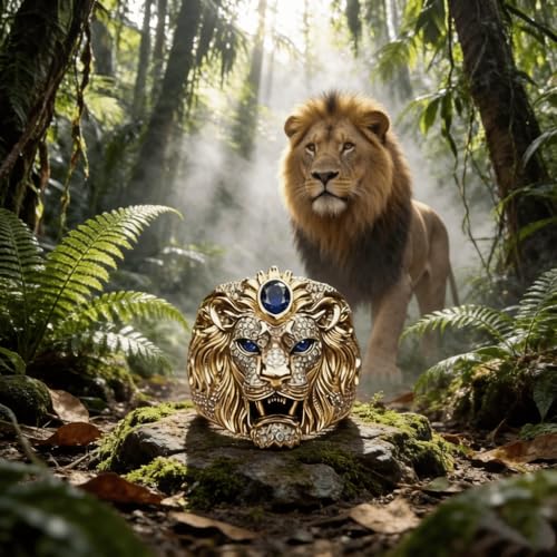PYTALI Emerald Lion King Men's Ring 10K/14K/18K/Sterling Silver Genuine Emerald Diamond Ring Handmade Jewelry Gift for Husband Boyfriend