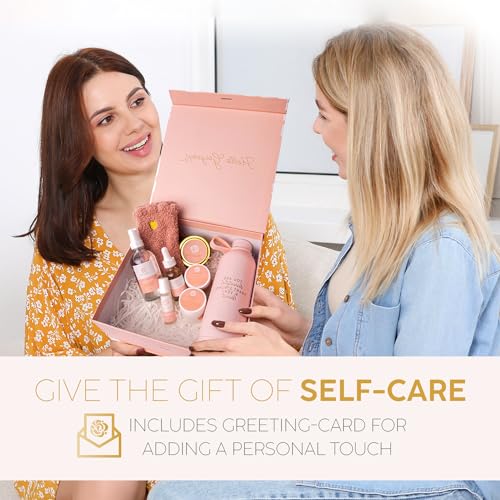 Luxury Spa Gift Basket for Women - Relaxing Self Care Kit with Body Scrub & Cream, Facial Mist, Scented Candle & More - Perfect Birthday Gift For Women - Box Set of 9 Pcs