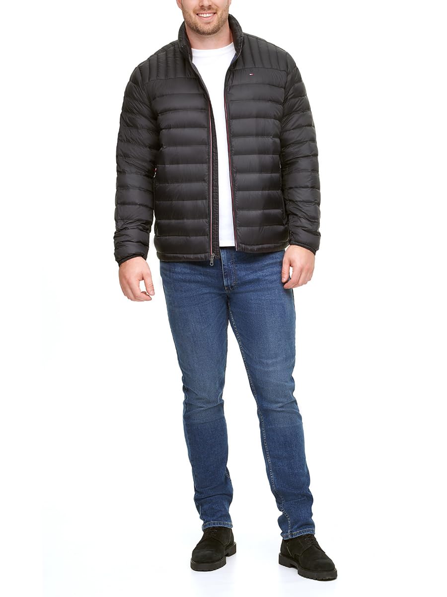 Tommy Hilfiger mens Ultra Loft Lightweight Packable Puffer Jacket (Standard and Big & Tall) Down Alternative Coat, Black, Small US