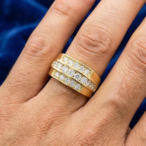 P3 POMPEII3 Pompeii Men's 1 1/2 CT. T.W. Diamond Stepped Triple Row Ring in 10K Gold - Size 7