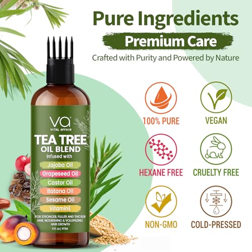 Tea Tree Hair Growth Oil 6 Fl Oz With Jojoba, Castor, Batana Oil