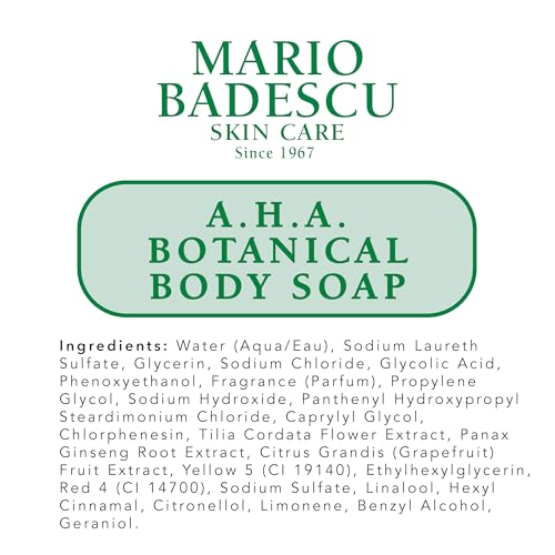 Mario Badescu AHA Botanical Body Wash Moisturizing, Clarifying and Gentle Exfoliating Wash for Brighter, Softer and Smoother Skin, Body Soap Infused with Glycolic Acid & Fruit Enzymes, 8 Fl Oz