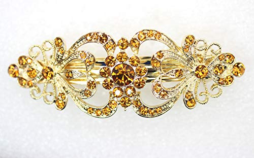 Faship Gorgeous Brown Yellow Crystal Floral Hair Barrette