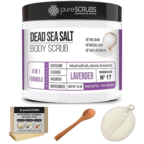 pureSCRUBS Premium Lavender Body Scrub Set, Exfoliating Dead Sea Salt Scrub