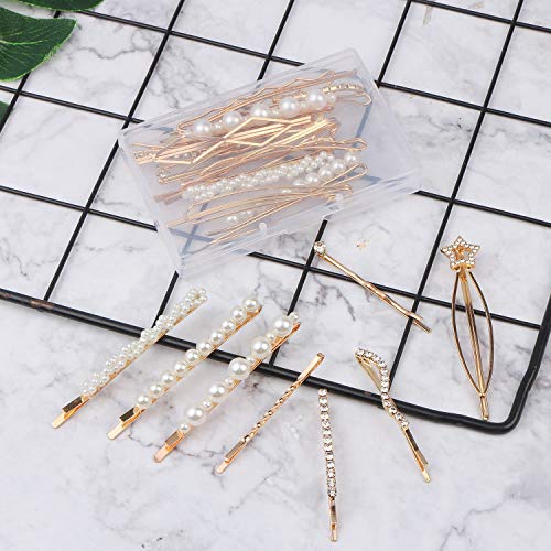 20 Pcs Elegant Hair Barrettes Golden Metal Hair Clip Pearl Hair Pins