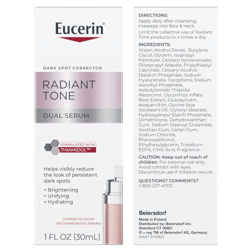 Eucerin Radiant Tone Dual Serum Dark Spot Corrector, Dark Spot Serum with Thiamidol and Hyaluronic Acid, 1 Fl Oz Bottle