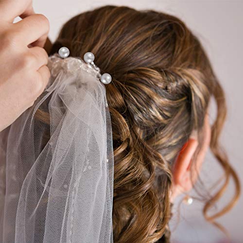 Charonle 32 Pcs Wedding Pearl Hair Pins, Mixed Size Bridal Hair Accessories with Rhinestone, U Shape Barrette, Bobby Pins for Bride Bridesmaid Prom Updo(Gold)