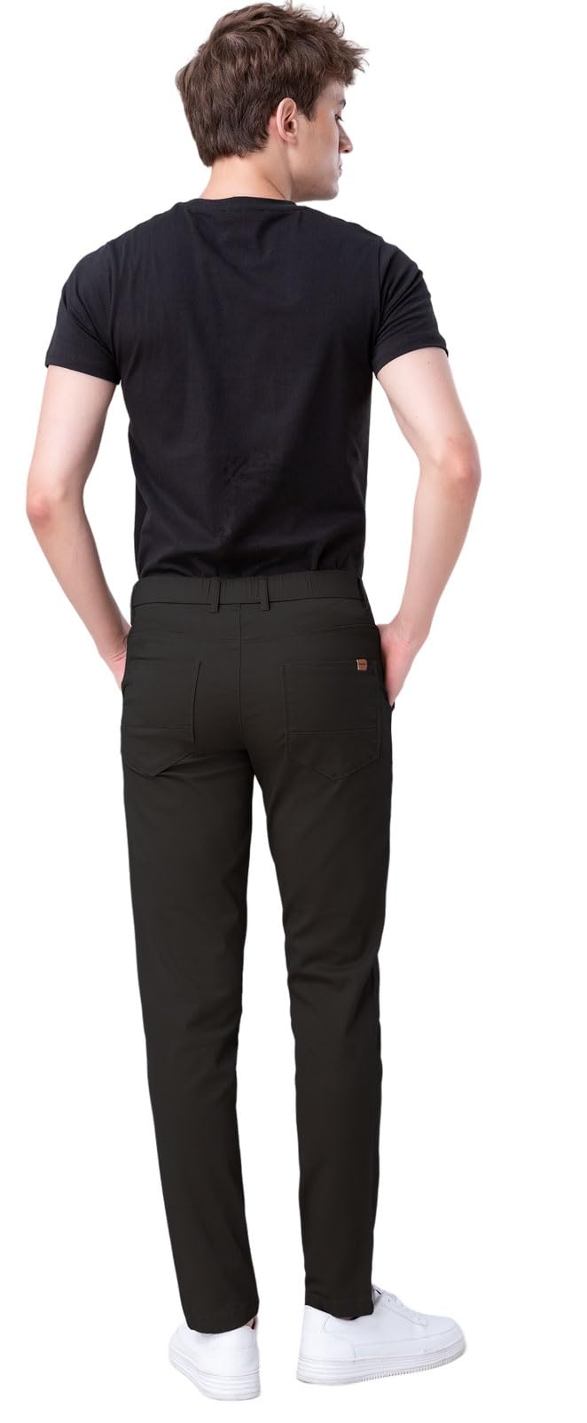 Plaid&Plain Men's Skinny Stretchy Khaki Pants Colored Pants Slim Fit Slacks Tapered Trousers 819 Black 31X30