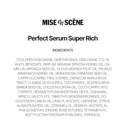 Mise En Scene Perfect Super Rich Serum with Argan Oils - Hair Essence for High Nutrition Intensive Care, Korean Hair Oil, 2.70 fl. Oz