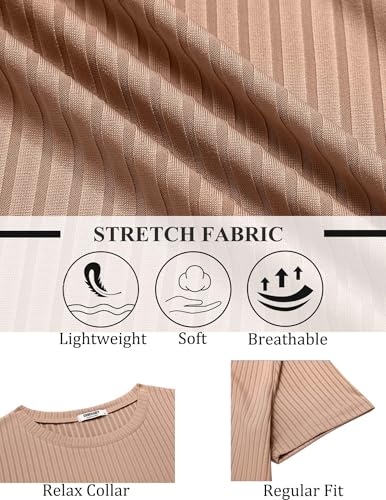 COOFANDY Men's T-Shirts Casual Stretch Solid Crewneck Short Sleeve Tees Textured Shirts Khaki