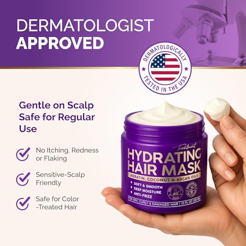 Hydrating Hair Mask for Dry, Damaged & Curly Hair – Keratin Treatment, 10oz