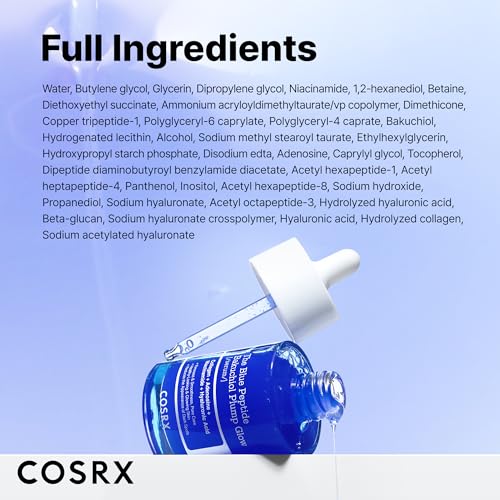 COSRX The Blue Copper Peptide Bakuchiol Serum, Glow & Plumping, 1.69 Fl Oz