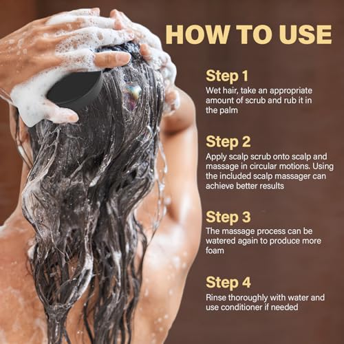 Scalp Scrub for Hair Growth, Scalp Exfoliator with Batana Oil & Rosemary, Deep Scalp Cleanser with Scalp Massager, 2-in-1 Clarifying Shampoo Hair Treatment, Buildup Removal, Itchy Relief, 10.93 oz