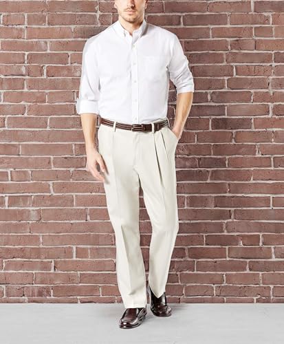 Dockers Men's Classic Fit Signature Khaki Lux Cotton Stretch Pants - Pleated (Regular and Big & Tall), Cloud, 34W x 29L