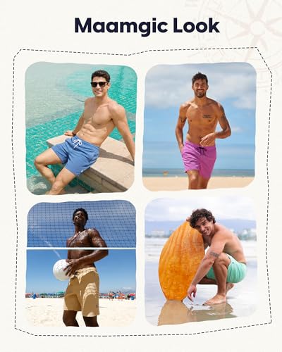 maamgic 7 Inch Wavy Texture Mens Swim Trunks - Mens Bathing Suit with Compression Liner Quick Dry Zipper Pockets Swimwear Brwon-Flowers
