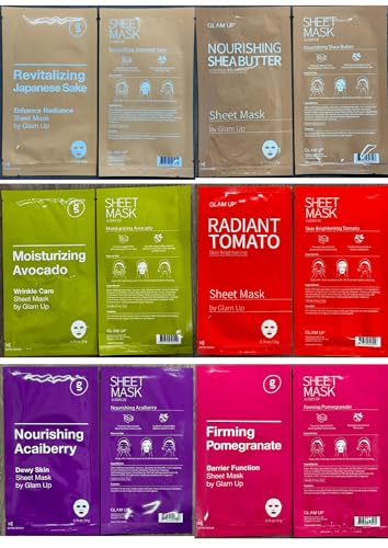 GLAM UP Korean Facial Sheet Mask 12 Pack – Hydrating Glass Skin Face Masks, Korean Skincare for Sensitive & Dry Skin, Easter Gifts, Teen Girl Gifts, Stocking Stuffers for Women, Spa Gift Set