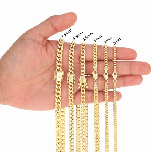 Nuragold 10K Real Yellow Gold Miami Cuban Link Chain Necklace Men & Women - 24",6.5mm