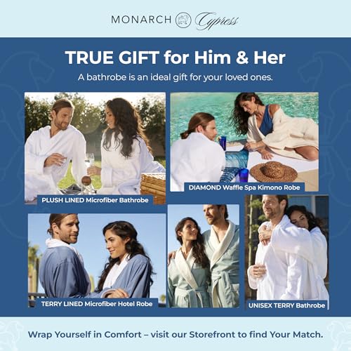 MONARCH Square Waffle Spa Kimono Robe for Men or Women (Large, White)