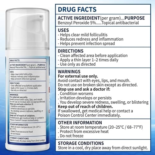Folliculitis Treatment Cream - 5% Benzoyl Peroxide & Tea Tree Oil for Scalp Bumps, Razor Burn & Body Breakouts - Fast Acting & Effective Itch Relief - 100g/3.53oz