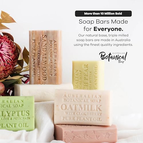 Australian Botanical Soap Variety Pack, 6.6 oz Bars – Goat Milk, Eucalyptus, Manuka Honey, Sea Salt, Pink Lychee, Lemongrass, Raspberry, Valencia Orange – Enriched with Organic Shea Butter, Pack of 8