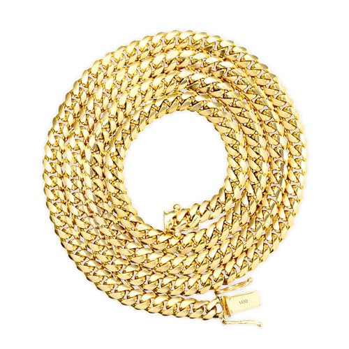 Nuragold 14k Real Yellow Gold Miami Cuban 5mm Solid Chain Mens Bracelet - 8"