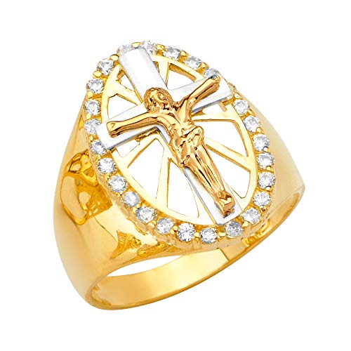 KBN jewelry 14K Real Gold Tricolor Men's Crucifix Ring