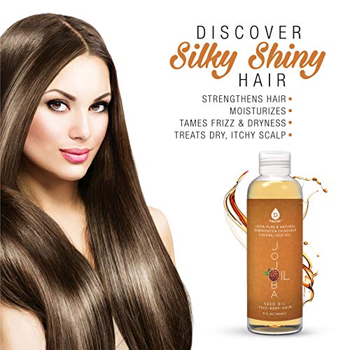 Pursonic 100% Cold Pressed Pure Golden Jojoba Oil for Dry Skin or Damaged Hair, Natural & Unrefined - Moisturizes & Revitalizes Skin, 6 Ounce, 1 count, JJO6