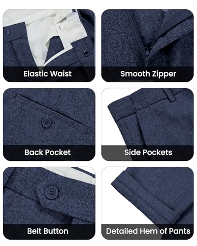 WULFUL Men's Slim Fit 2 Piece Suit, One Button Solid Blazer Business Party Jacket Pants Set Navy