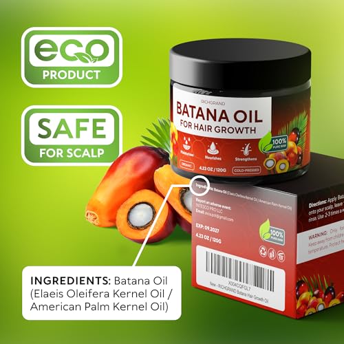 Batana Oil for Hair Growth - 100% Raw & Organic Unrefined Batana Oil - Cold Pressed Hair Mask for Scalp Health, Thicker Hair & Split Ends Repair - Natural & Pure (4.23 oz)